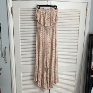 Illa Illa Smocked Floral Print Ivory Blush Pink Pant Jumpsuit M